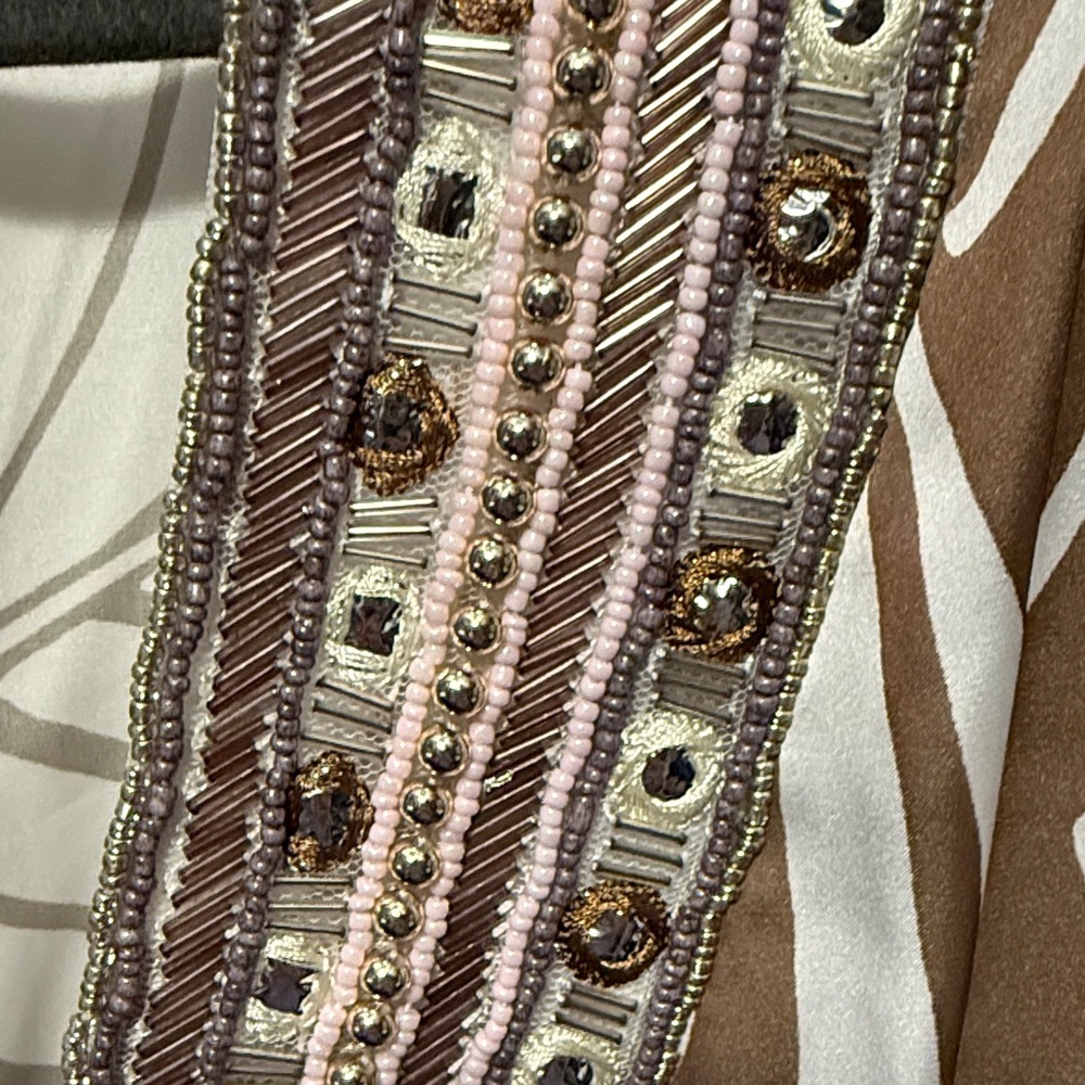 Boston Proper Taupe and Cream Leaf Print Dress - Picture 3 of 10
